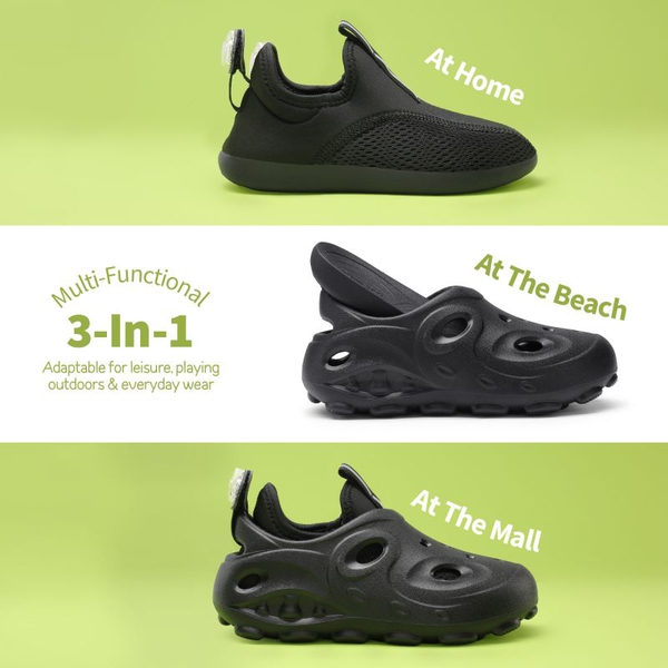 Kids 3 in 1 Lightweight Slip On Outdoor Shoes - ALL BLACK - 2